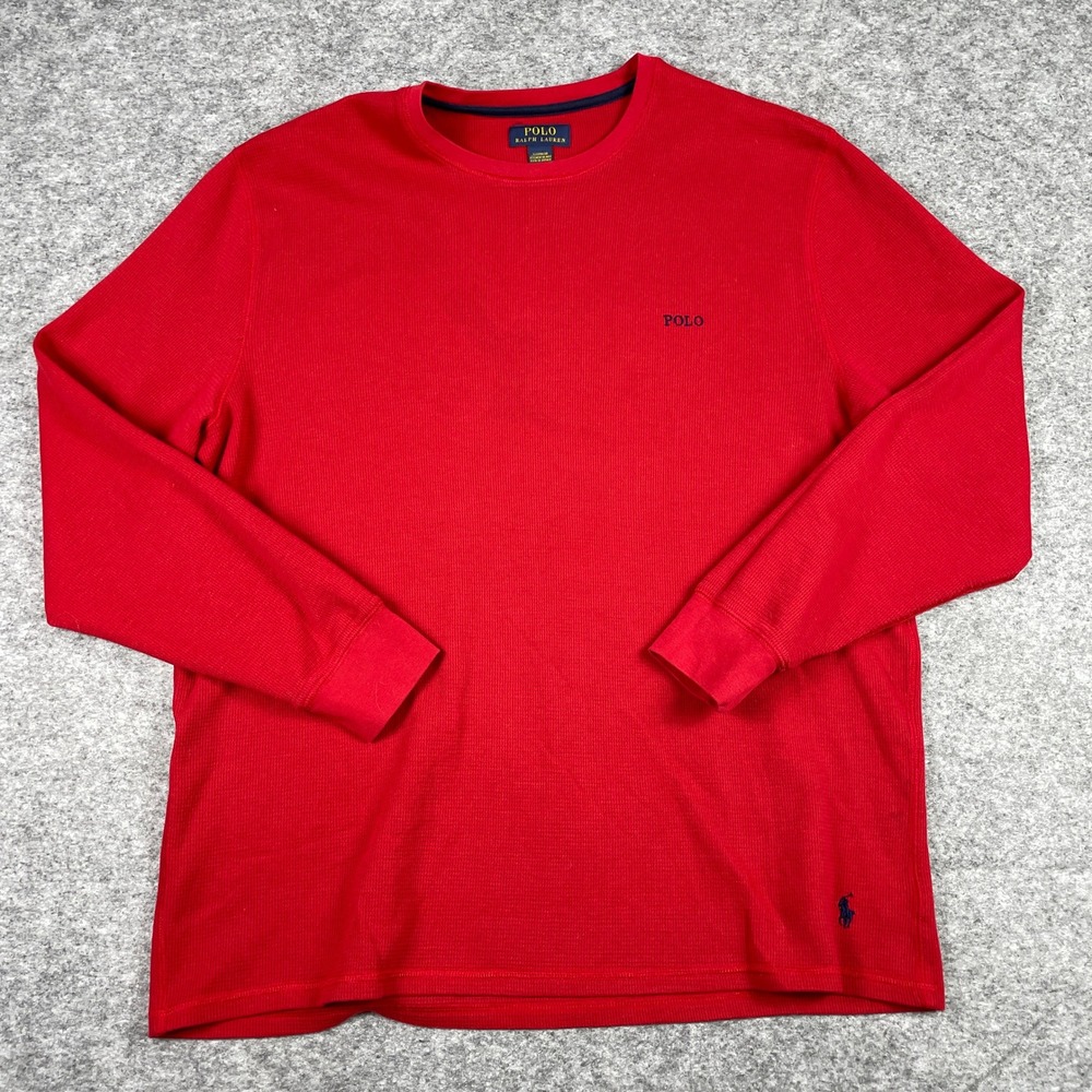 Polo Ralph Lauren Sleepwear Thermal Shirt Mens 2XL Red Waffle Knit Long Sleeve